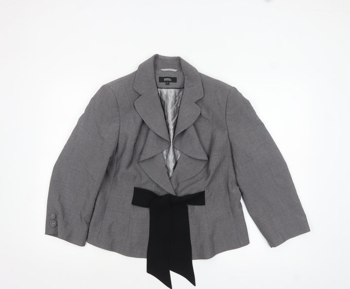 Marks and Spencer Womens Grey Suit Jacket Size 16 Belted Bow Detail