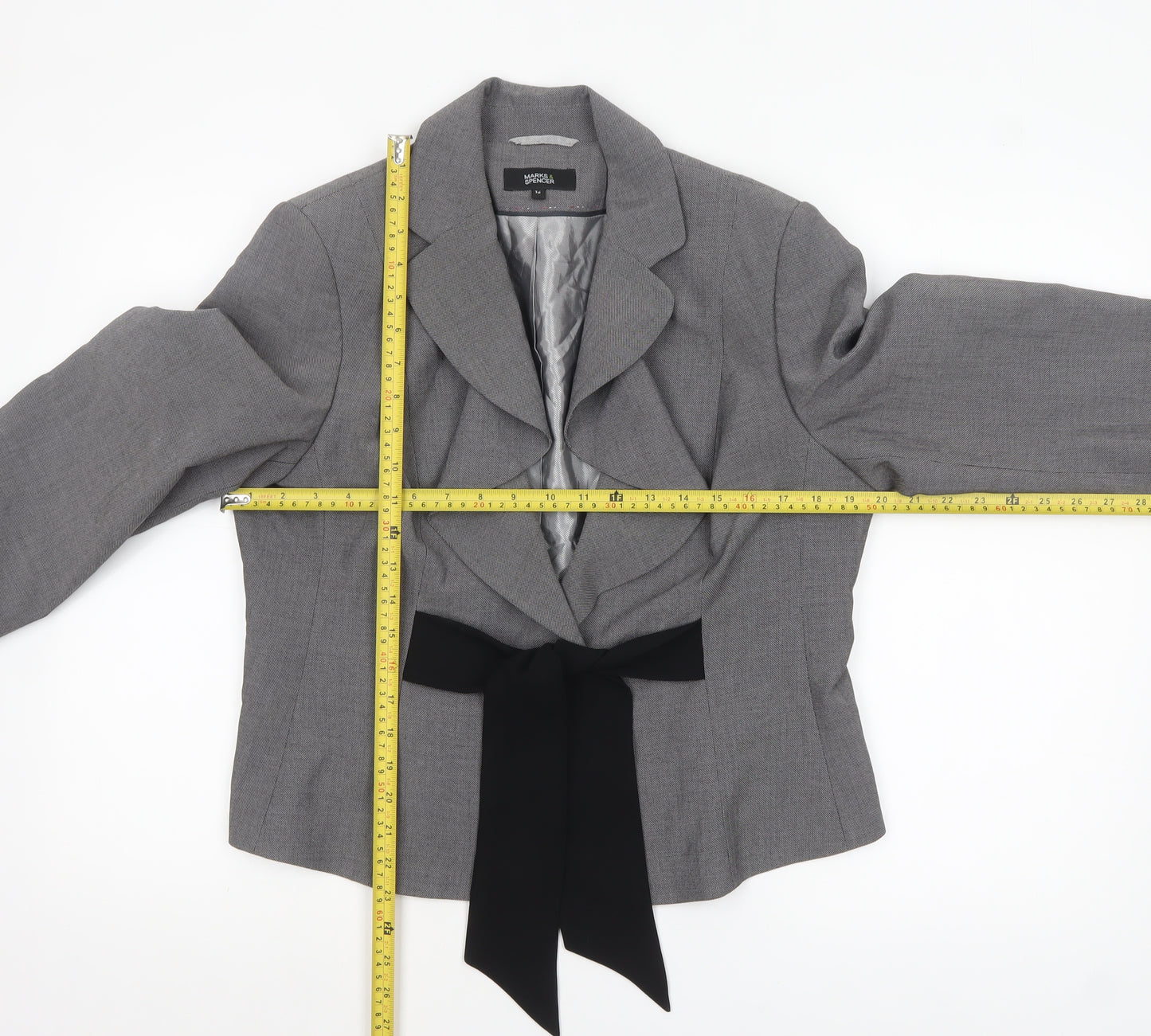 Marks and Spencer Womens Grey Suit Jacket Size 16 Belted Bow Detail