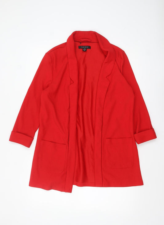 Amisu Women's Red Open Front Jersey Blazer Size 12