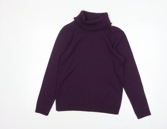 Pure & Natural Womens Purple Roll Neck Knit Jumper Size M