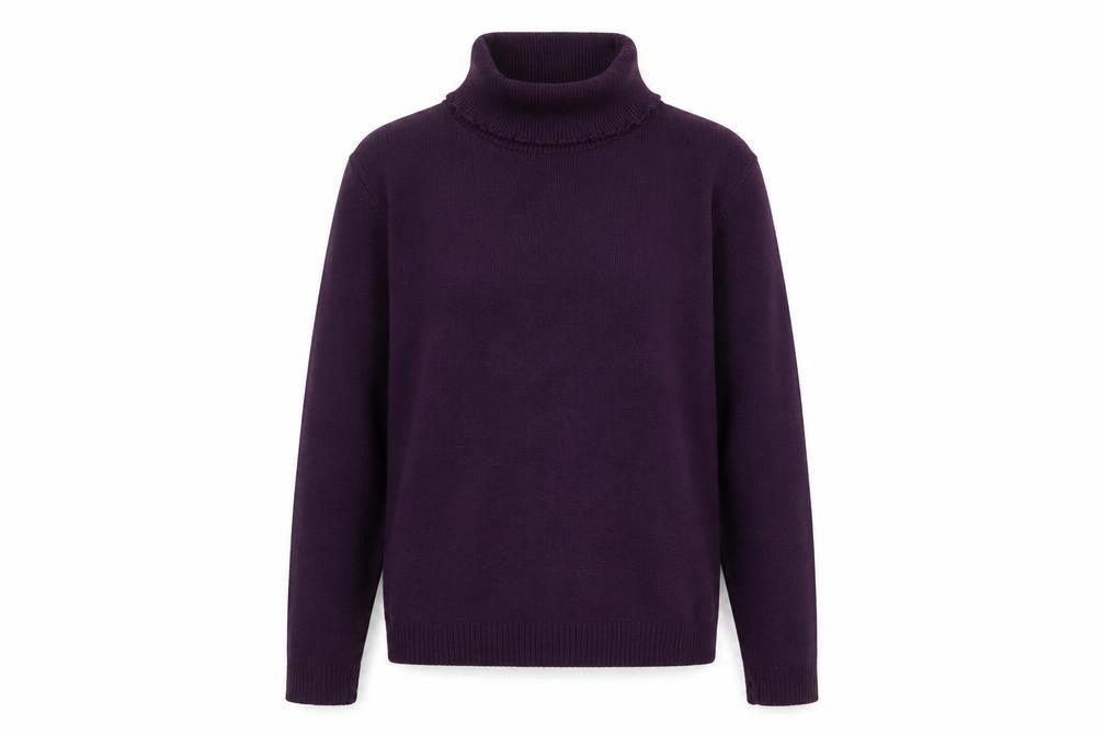Front view of Pure & Natural women’s purple roll neck knit jumper, size M