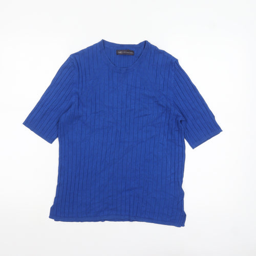 Marks and Spencer Women Blue Size 16 Ribbed Knit Short Sleeve Jumper