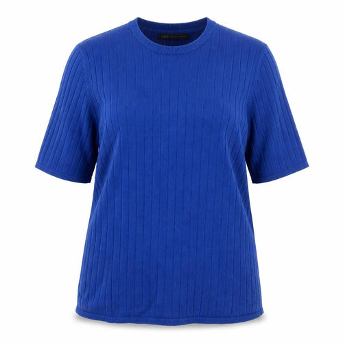 Marks and Spencer Women Blue Size 16 Ribbed Knit Short Sleeve Jumper