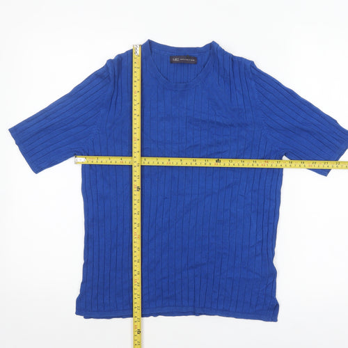 Marks and Spencer Women Blue Size 16 Ribbed Knit Short Sleeve Jumper
