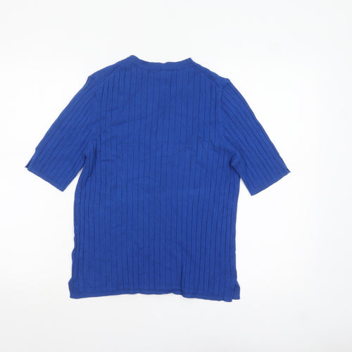 Marks and Spencer Women Blue Size 16 Ribbed Knit Short Sleeve Jumper