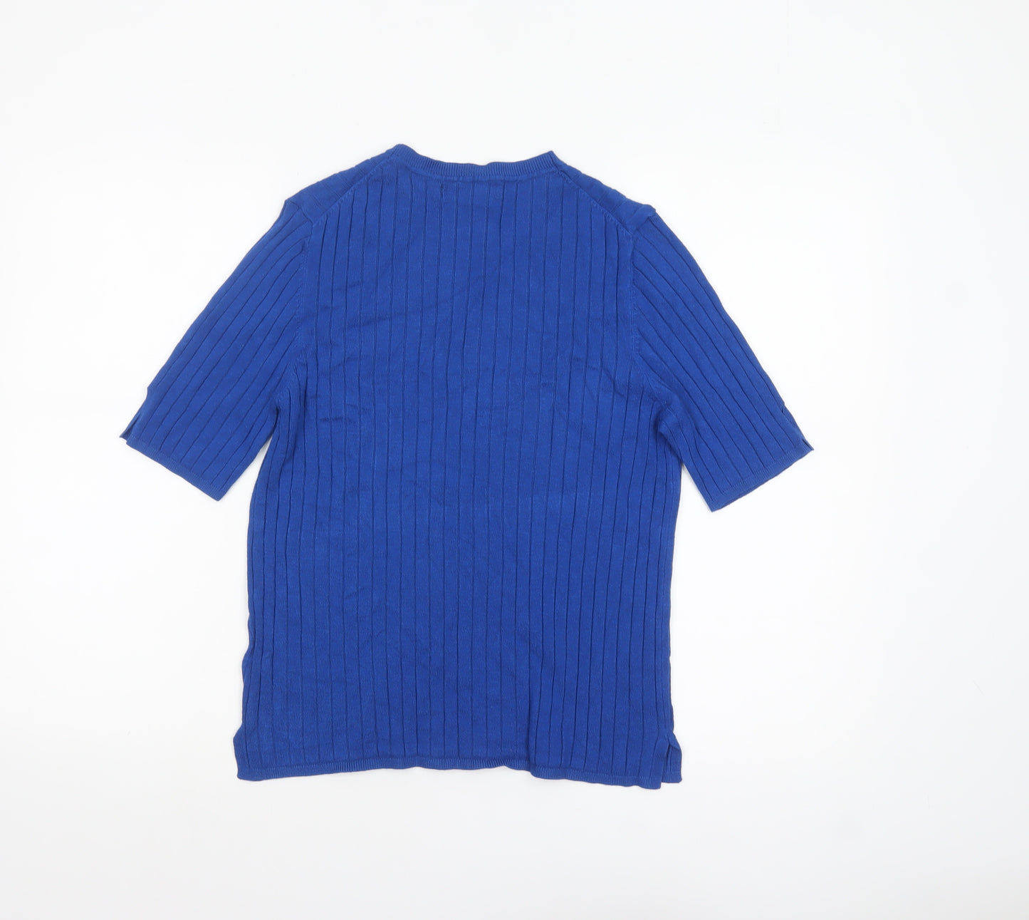 Marks and Spencer Women Blue Size 16 Ribbed Knit Short Sleeve Jumper