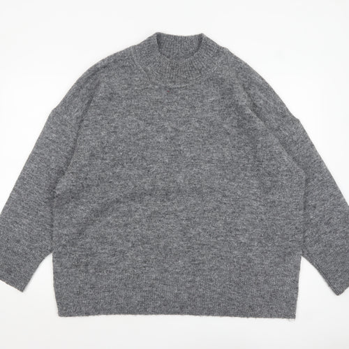 Marks and Spencer Womens Grey Wool Blend Mock Neck Pullover Jumper XL
