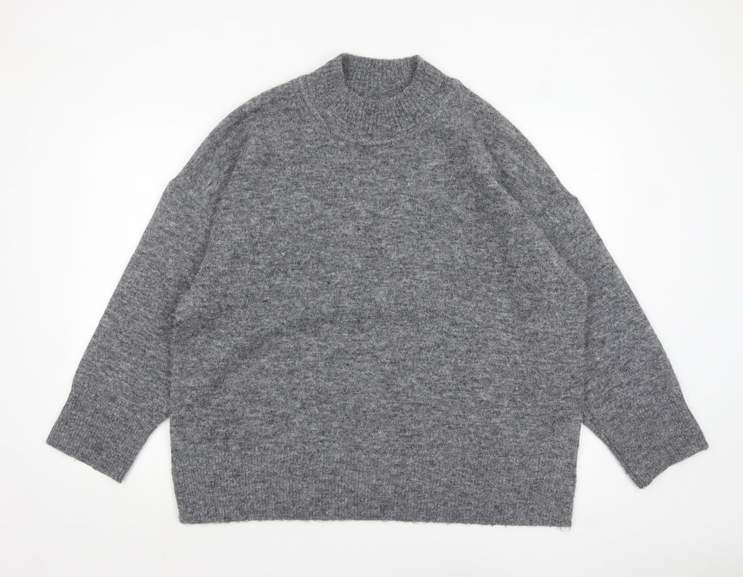 Marks and Spencer Womens Grey Wool Blend Mock Neck Pullover Jumper XL