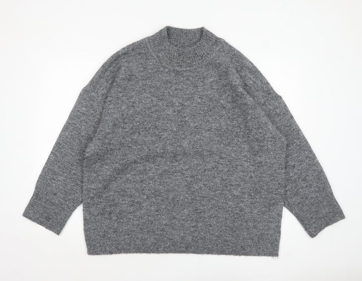 Marks and Spencer Womens Grey Wool Blend Mock Neck Pullover Jumper XL