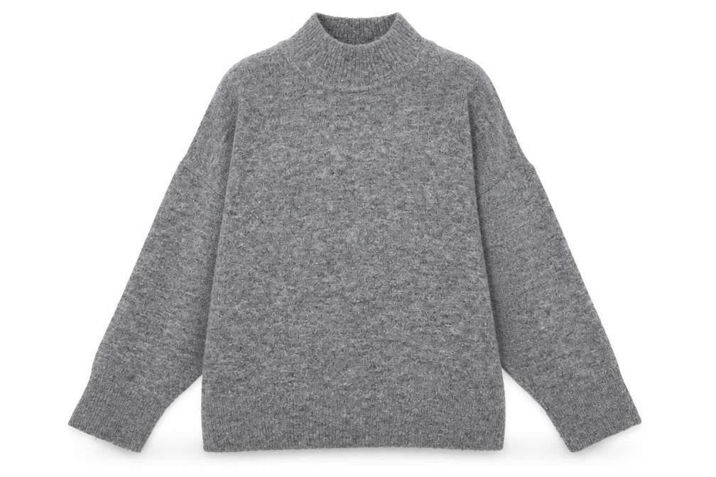 Front view of Marks & Spencer women’s grey wool blend mock neck jumper xl