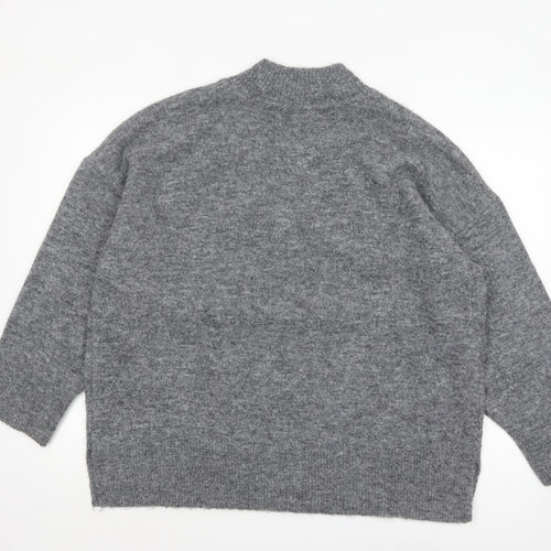 Marks and Spencer Womens Grey Wool Blend Mock Neck Pullover Jumper XL