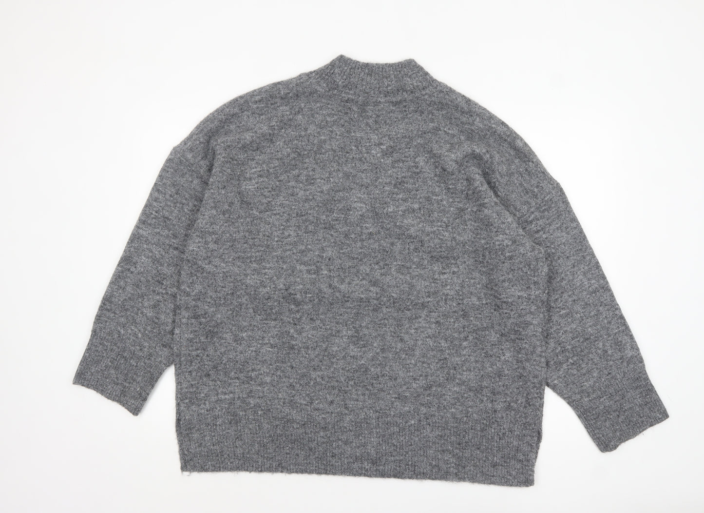 Marks and Spencer Womens Grey Wool Blend Mock Neck Pullover Jumper XL