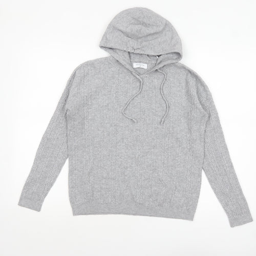 Papaya Womens Grey Cable-Knit Hooded Pullover Jumper M