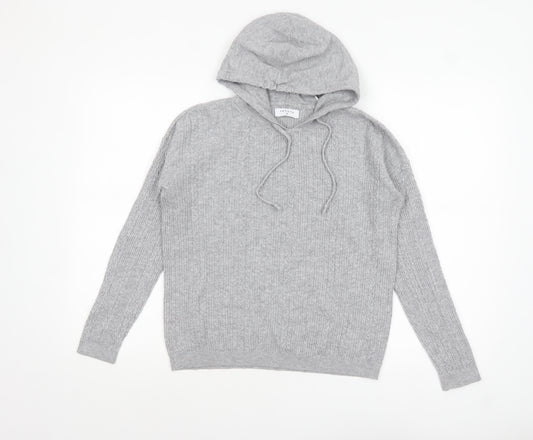 Papaya Womens Grey Cable-Knit Hooded Pullover Jumper M