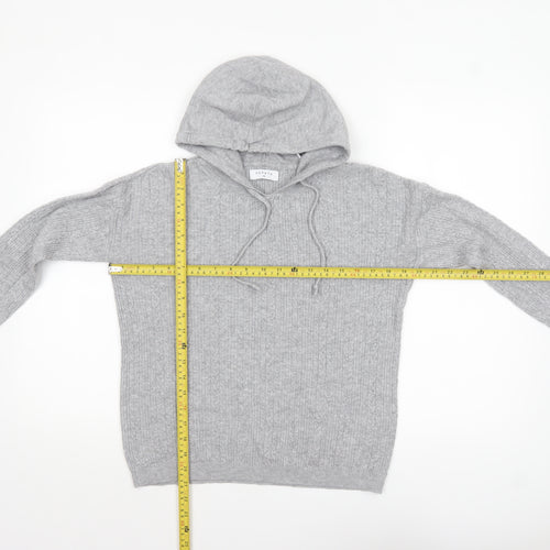 Papaya Womens Grey Cable-Knit Hooded Pullover Jumper M