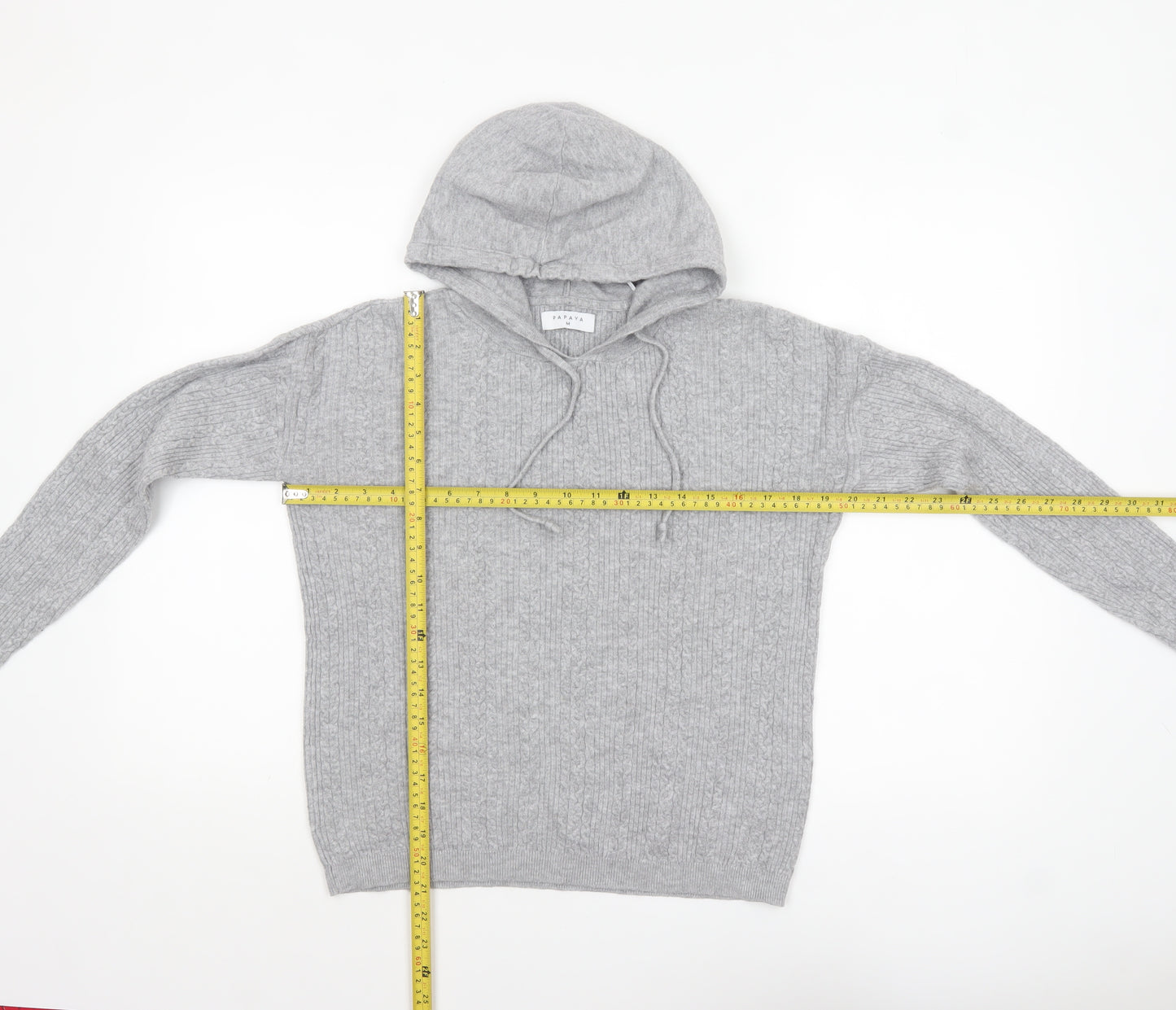 Papaya Womens Grey Cable-Knit Hooded Pullover Jumper M