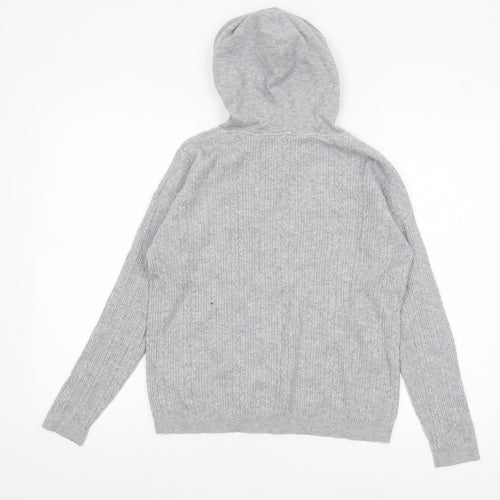 Papaya Womens Grey Cable-Knit Hooded Pullover Jumper M