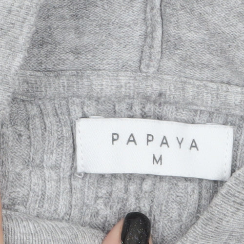 Papaya Womens Grey Cable-Knit Hooded Pullover Jumper M