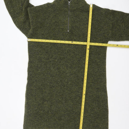 Fransa Women Green Wool Blend 1/2 Zip Long Sleeve Jumper Dress M