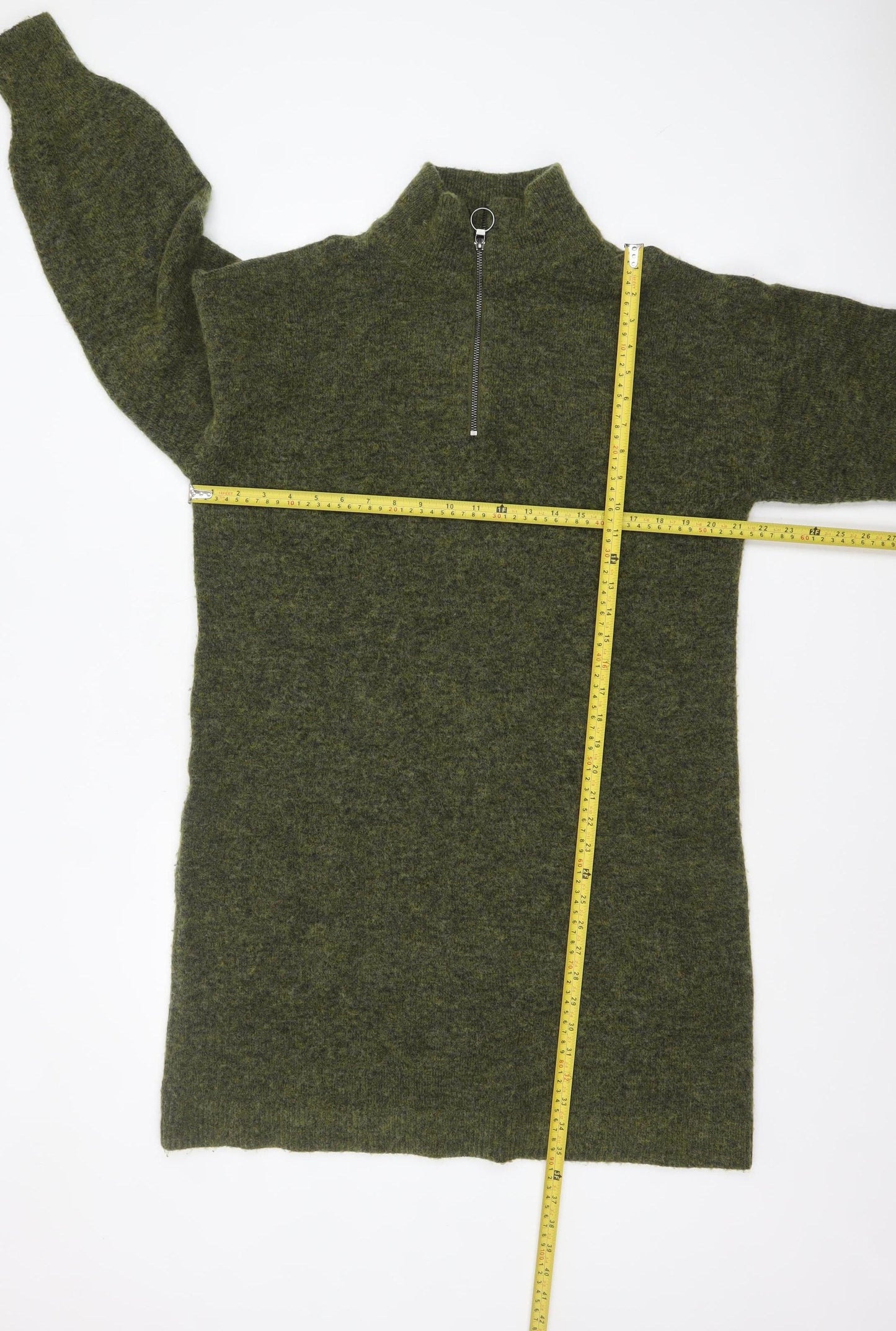 Fransa Women Green Wool Blend 1/2 Zip Long Sleeve Jumper Dress M