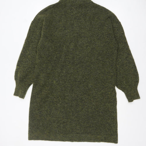 Fransa Women Green Wool Blend 1/2 Zip Long Sleeve Jumper Dress M