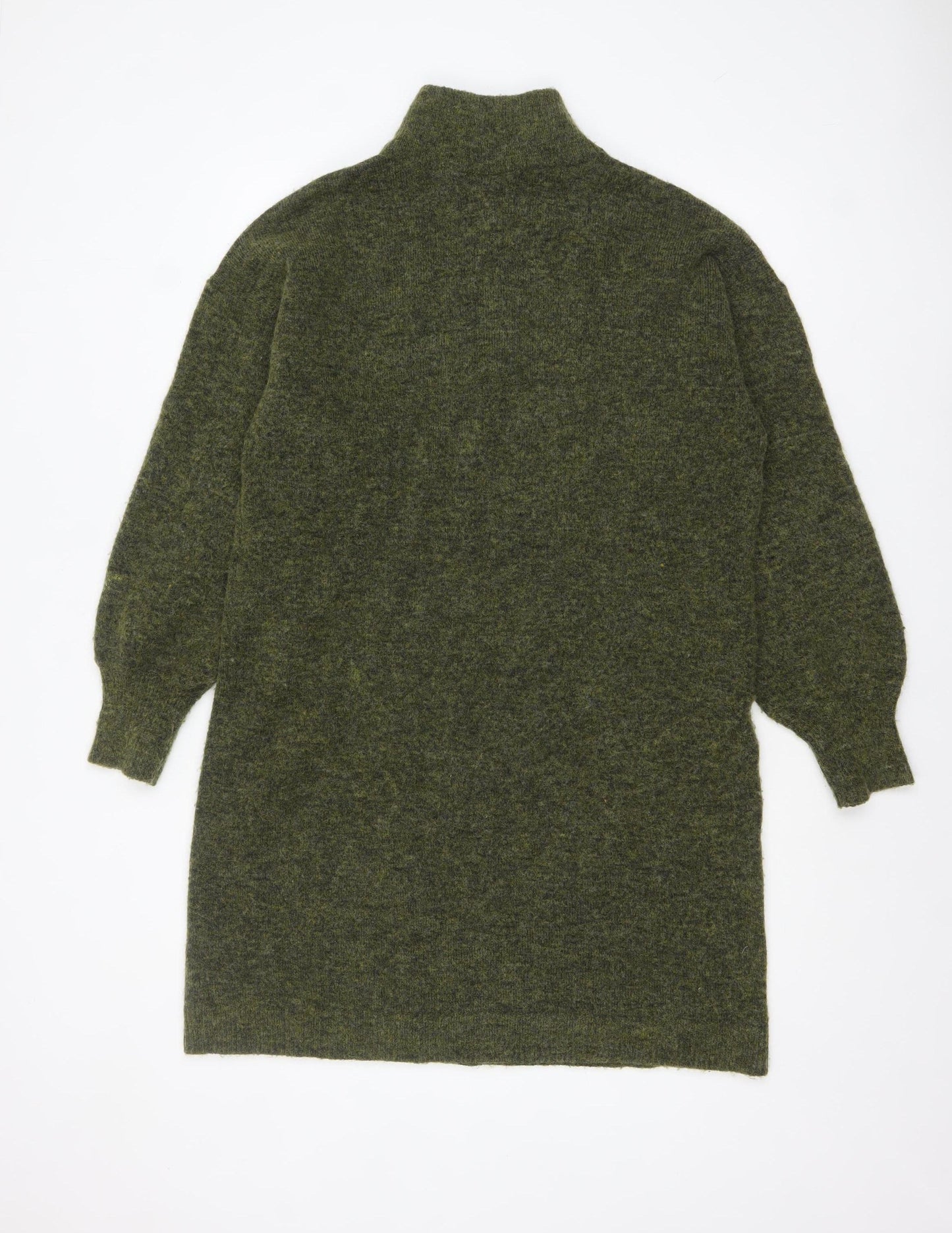 Fransa Women Green Wool Blend 1/2 Zip Long Sleeve Jumper Dress M