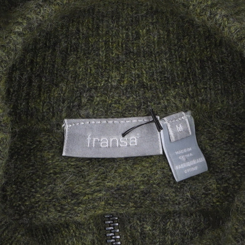 Fransa Women Green Wool Blend 1/2 Zip Long Sleeve Jumper Dress M