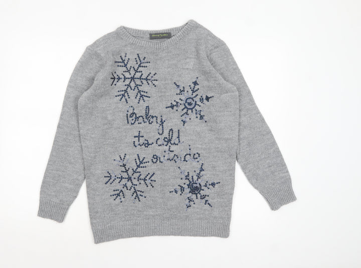 Blooming Marvellous Women Grey Sequin Christmas Jumper Size S