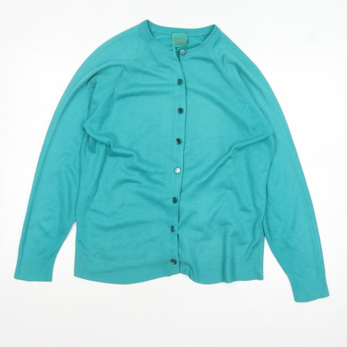 Canda Women’s Green Acrylic Crew Neck Cardigan Size 16