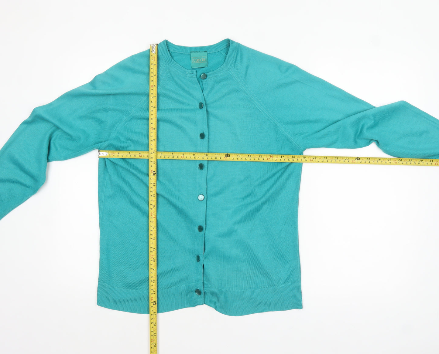 Canda Women’s Green Acrylic Crew Neck Cardigan Size 16