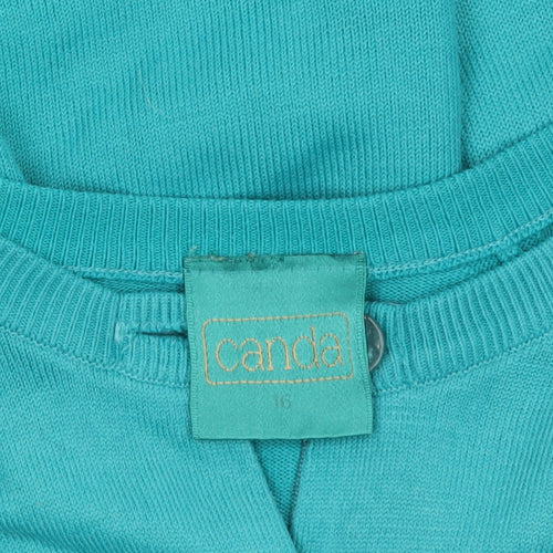 Canda Women’s Green Acrylic Crew Neck Cardigan Size 16