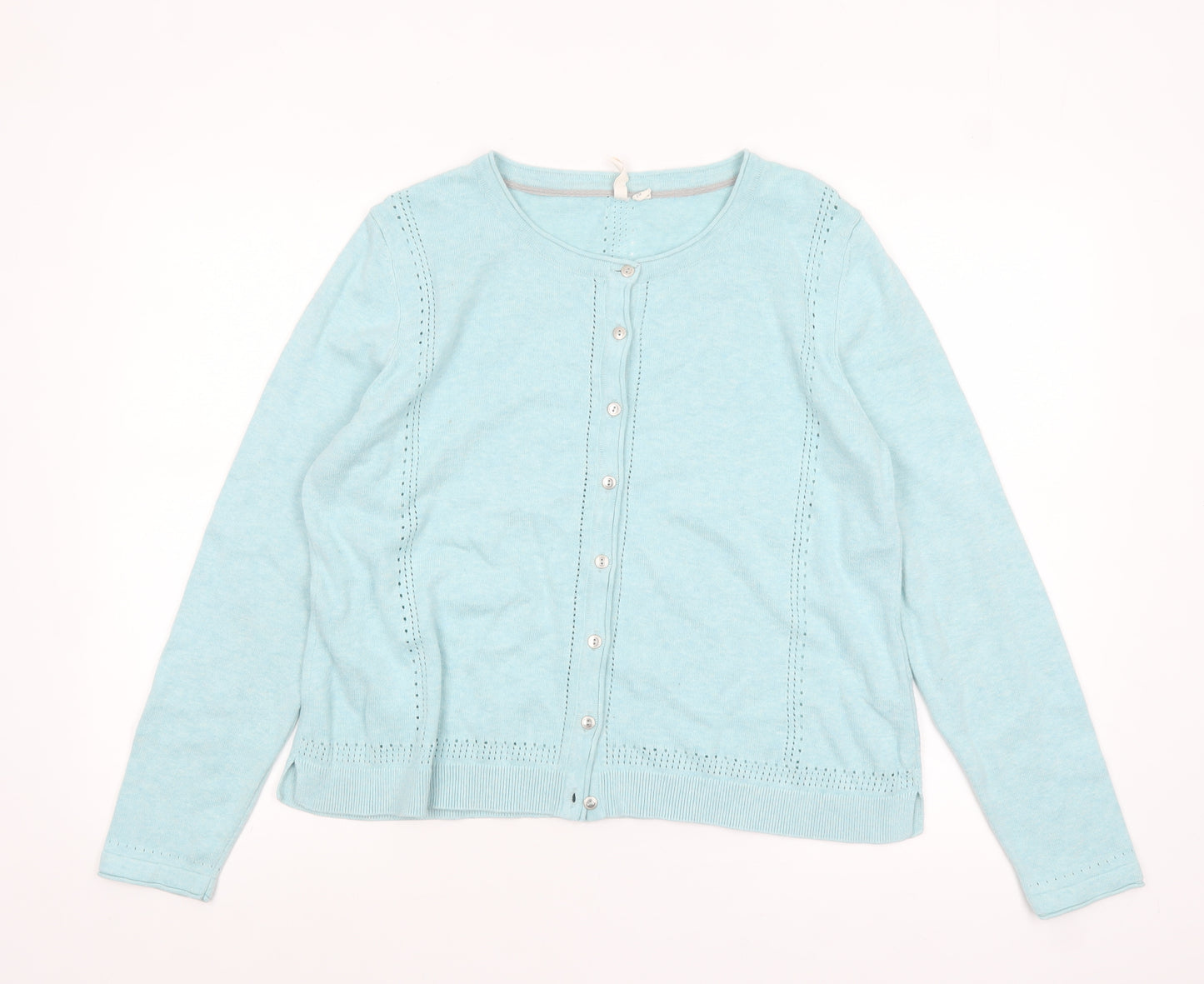 White Stuff Women Blue Cotton Knit Button Cardigan Size 14