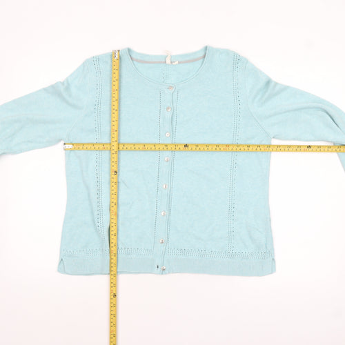 White Stuff Women Blue Cotton Knit Button Cardigan Size 14