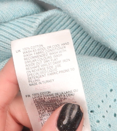 White Stuff Women Blue Cotton Knit Button Cardigan Size 14