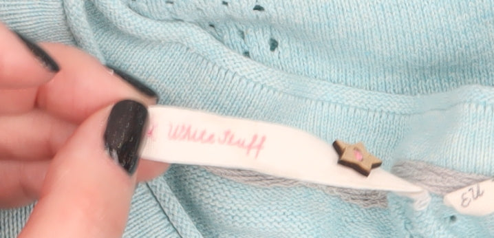 White Stuff Women Blue Cotton Knit Button Cardigan Size 14