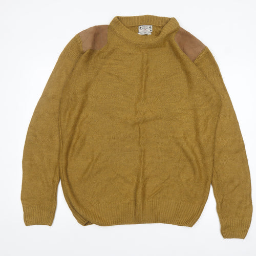 Next Men's Brown Wool Pullover Jumper L Chunky Knit Elbow Patches