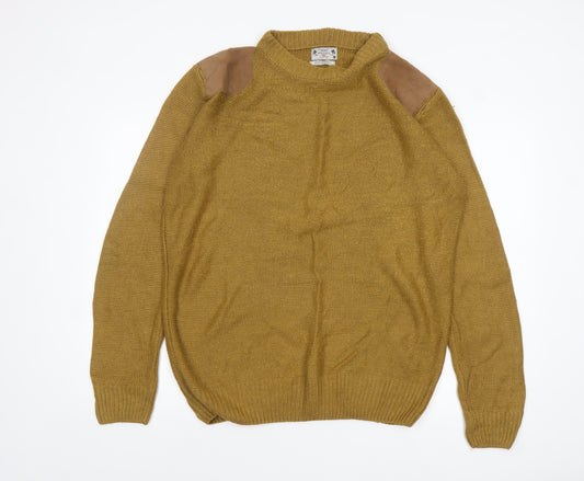 Next Men's Brown Wool Pullover Jumper L Chunky Knit Elbow Patches