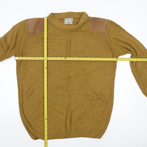 Next Men's Brown Wool Pullover Jumper L Chunky Knit Elbow Patches