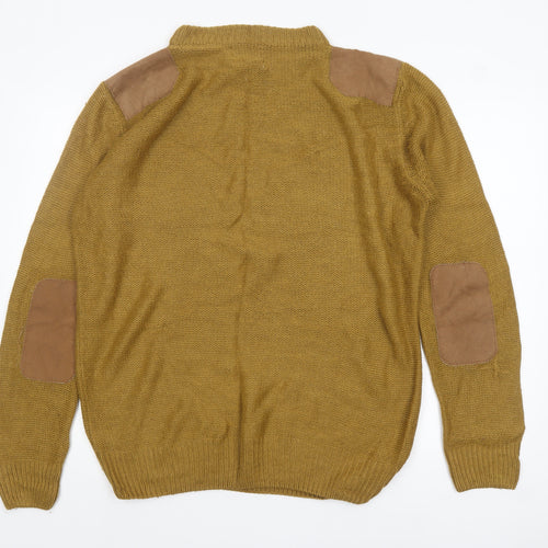 Next Men's Brown Wool Pullover Jumper L Chunky Knit Elbow Patches