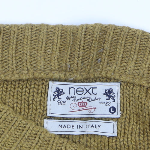 Next Men's Brown Wool Pullover Jumper L Chunky Knit Elbow Patches