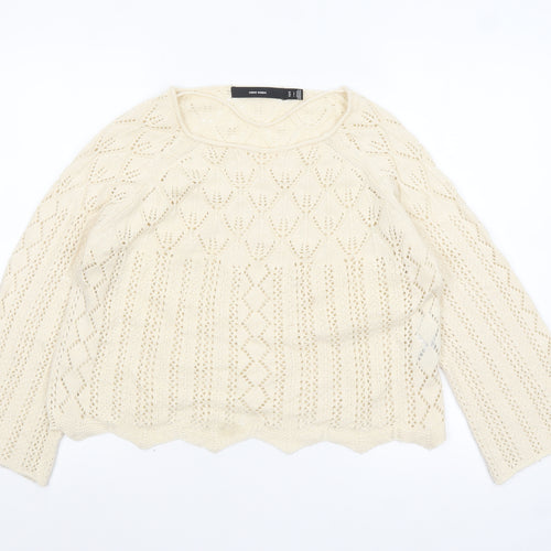 Vero Moda Women Ivory Open-Knit Cotton Jumper Size 12