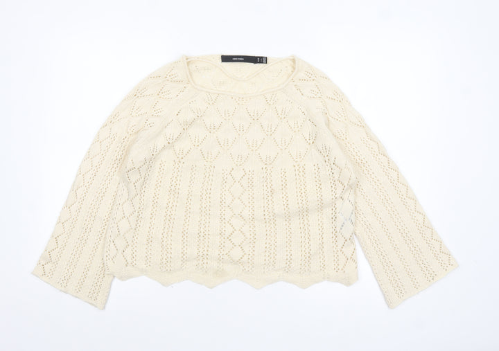 Vero Moda Women Ivory Open-Knit Cotton Jumper Size 12