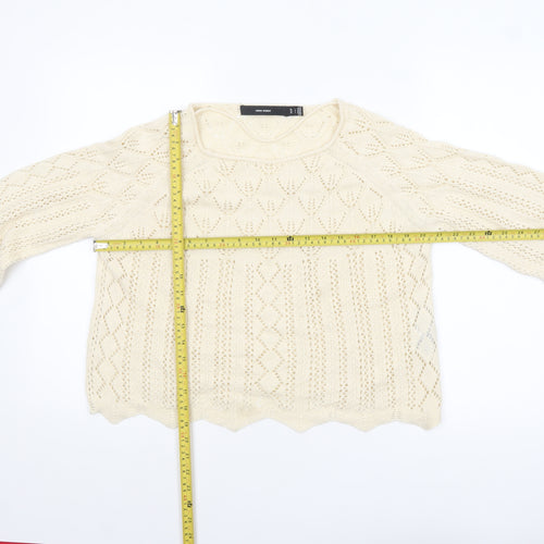 Vero Moda Women Ivory Open-Knit Cotton Jumper Size 12