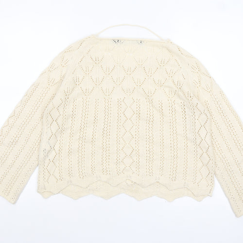 Vero Moda Women Ivory Open-Knit Cotton Jumper Size 12