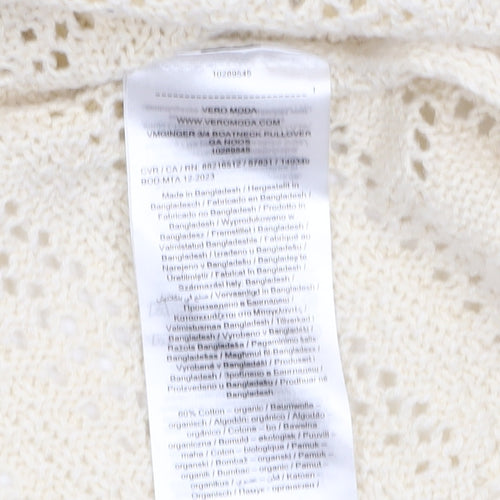Vero Moda Women Ivory Open-Knit Cotton Jumper Size 12