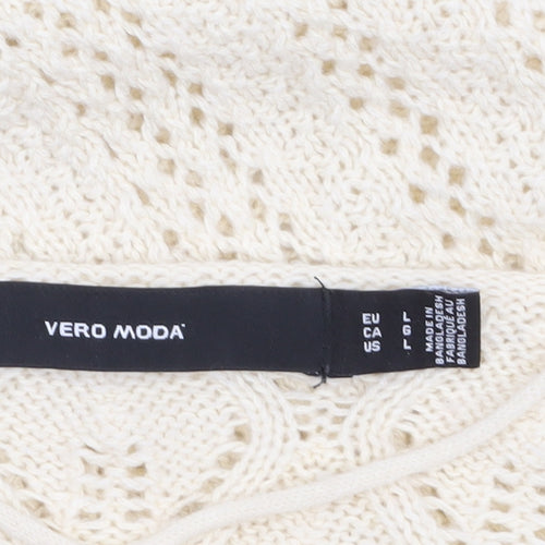 Vero Moda Women Ivory Open-Knit Cotton Jumper Size 12