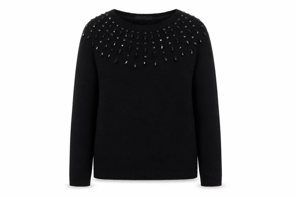 Front view of Marks & Spencer Women Black, size 10, Beaded Crew Neck jumper