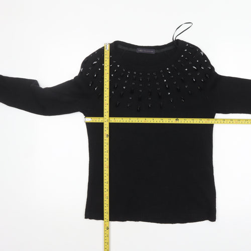 Marks and Spencer Women Black Size 10 Beaded Crew Neck Pullover Jumper