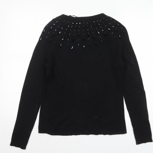Marks and Spencer Women Black Size 10 Beaded Crew Neck Pullover Jumper