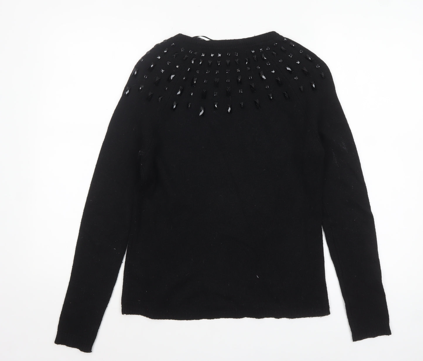 Marks and Spencer Women Black Size 10 Beaded Crew Neck Pullover Jumper